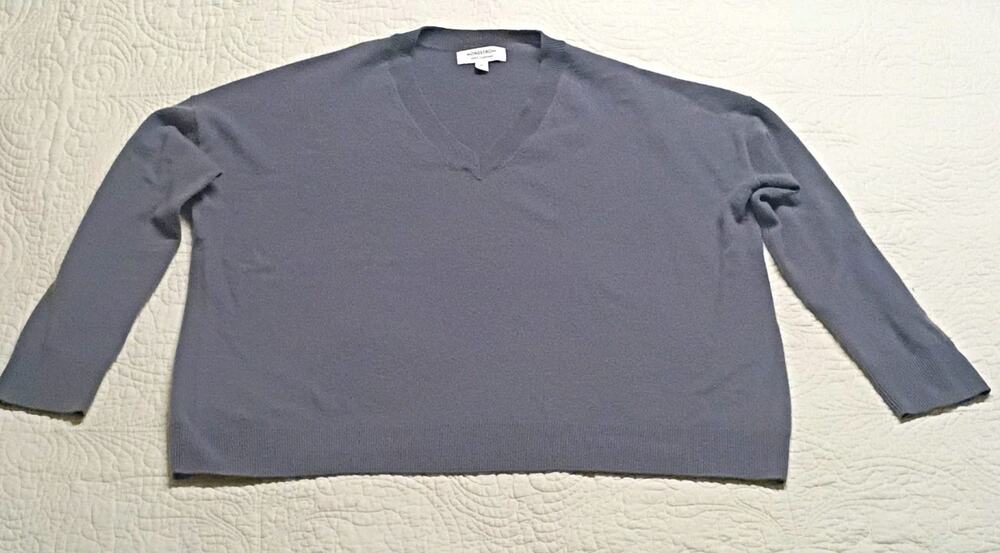 Nordstrom 100% Cashmere Gray V-Neck Knit Pullover Sweater Ribbed Hem/Cuffs XL